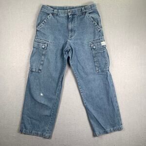 Y2K Lee Cargo Jeans 16H 31x27 Blue Denim Utility Workwear Relaxed Fit Baggy